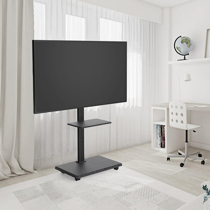 Mobiele TV-Standaard Zwart – TV-Vloerstandaard, TV-Statief, TV-Trolley, TV-Onderstel – Met Opbergruimte – Geschikt Voor 32-70 Inch, 45 Kg