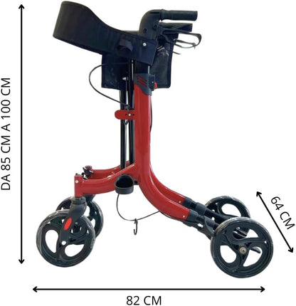 Vitalk Pro SC5023B Opvouwbare rollator, lichte aluminium wandelwagen voor senioren, met remmen, zitting, mand en 4 wielen