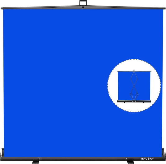 【Bredere stijl】 RAUBAY 200 x 200 CM grote opvouwbare blauwe schermachtergrond draagbare intrekbare Chroma Key-paneel fotoachtergrond met standaard voor videoconferentie, fotostudio, streaming