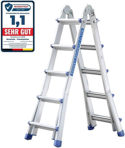 Professionele aluminium telescopische ladder, 4/7/14 treden, ombouwbare trapladder, multifunctionele ladder