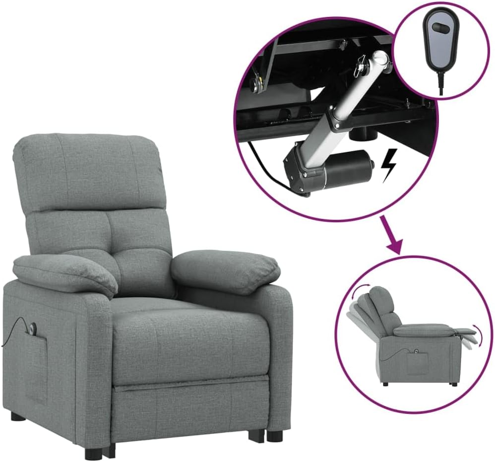 Relaxstoel, elektrisch, donkergrijs, stof, tv-stoel met ligfunctie, enkele ligstoel, relaxstoel voor woonkamer, slaapkamer, A1 - QUORE