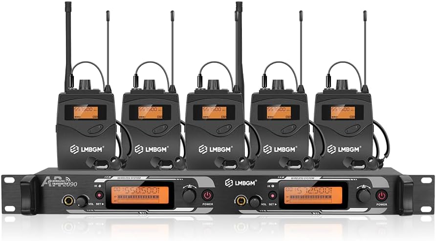 Draadloos Mono In-Ear Monitorsysteem – In-Ear Monitoring, Draadloze Monitor, UHF Headsetmonitor, Podiummonitor – 2 Kanalen, 5 Bodypack-Ontvangers – Ultralage Latentie <5 Ms, Bereik Tot 100 Meter