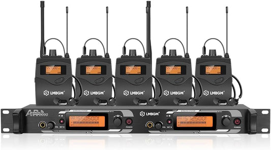 Draadloos Mono In-Ear Monitorsysteem – In-Ear Monitoring, Draadloze Monitor, UHF Headsetmonitor, Podiummonitor – 2 Kanalen, 5 Bodypack-Ontvangers – Ultralage Latentie <5 Ms, Bereik Tot 100 Meter