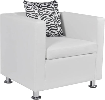 Fauteuil – Armstoel – Lounge Chair – Tv Stoel – Werkkamerstoel – Witte Kunstleren Bekleding – Brede Zitting Met Dik Kussen