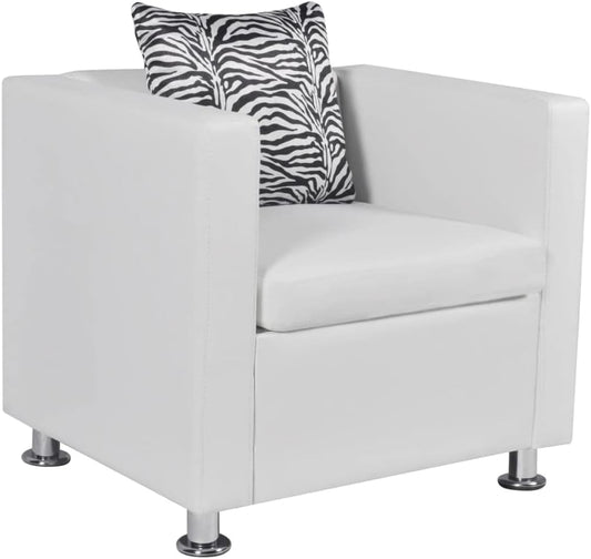 Fauteuil – Armstoel – Lounge Chair – Tv Stoel – Werkkamerstoel – Witte Kunstleren Bekleding – Brede Zitting Met Dik Kussen