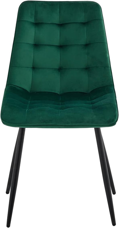 GrandCA HOME Eetkamerstoelen, set van 4, keukenstoel, fluwelen eetkamerstoel, fluwelen kussens en metalen poten, geschikt voor woonkamer/eetkamer/keuken/slaapkamer/kantoor (donkergroen, 4)