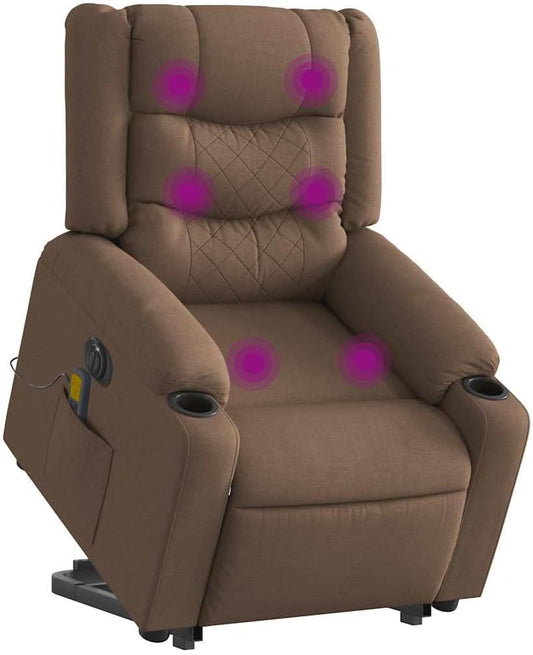 Massagestoel – Elektrische Relaxstoel – Televisiestoel – Ligstoel – Opstahulp – Elektrische Ligfunctie – Bruine Stof – Kantelbaar tot 135°