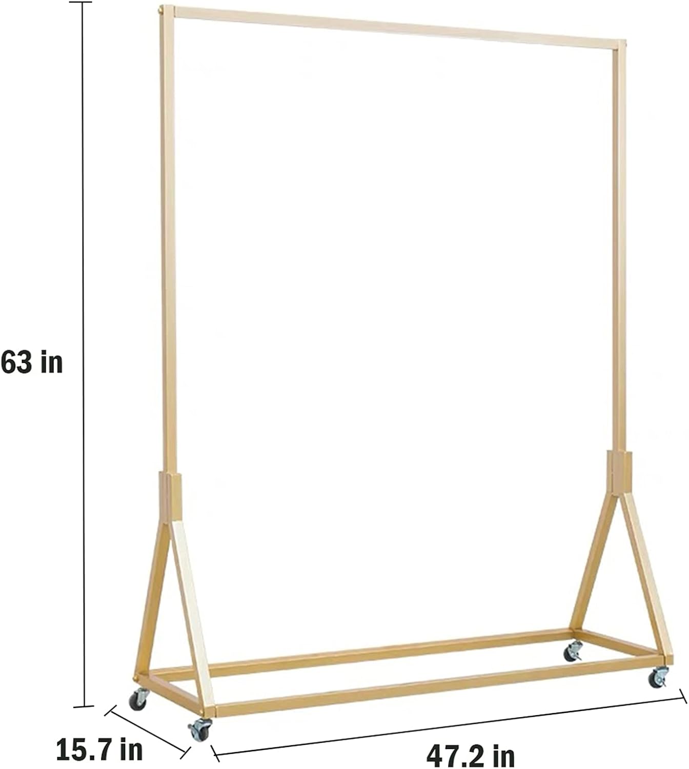 Kledingwinkel Moderne rollende kleding displaystandaards met wielen, opslag schoenentas pijpplank, organisatie kledingrek, thuiskleding hangende planken (goud zonder houten bord, 47,2 inch