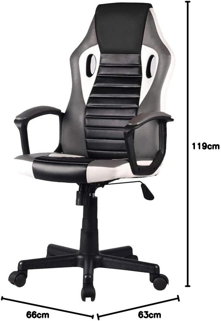 BAKAJI Ergonomische managersstoel, gamingstoel, racingstoel, kunstleer, inrichting voor kantoor, thuis, kinderkamer, vergaderruimte, in hoogte verstelbaar, draaibaar en draaibaar (grijs)