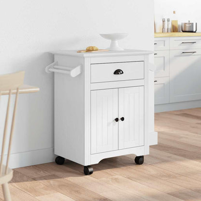 Keukentrolley – Keukenwagen – Serveerwagen – Opbergtrolley – Desserte – Massief grenen hout – Met 4 zwenkwieltjes – Grijs – 100x50x103,5 cm