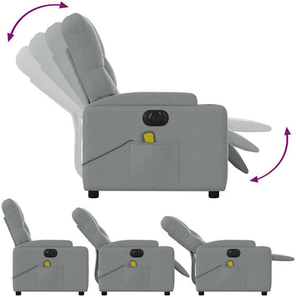 Elektrische Relaxstoel – Relaxfauteuil – Sta-op Stoel – Massagestoel – Ligstoel – 6 Massagepunten – Bekerhouder – Lichtgrijze Stof – Trillingsfunctie – Comfortabele Zitting – Stabiel Frame