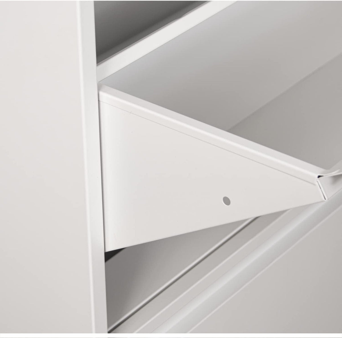 DRW Schoenenkast met 4 schuifladen van metaal in wit, 80 x 15 x 136 cm