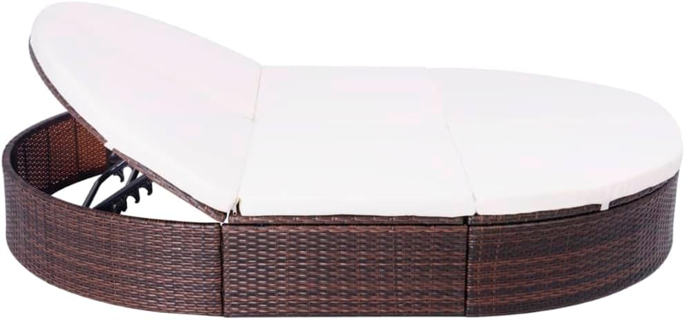 Loungebed voor buiten, met kussen, polyrotan, bruin ligbed, tweepersoonsbed met kussen, tuinbank - QUORE