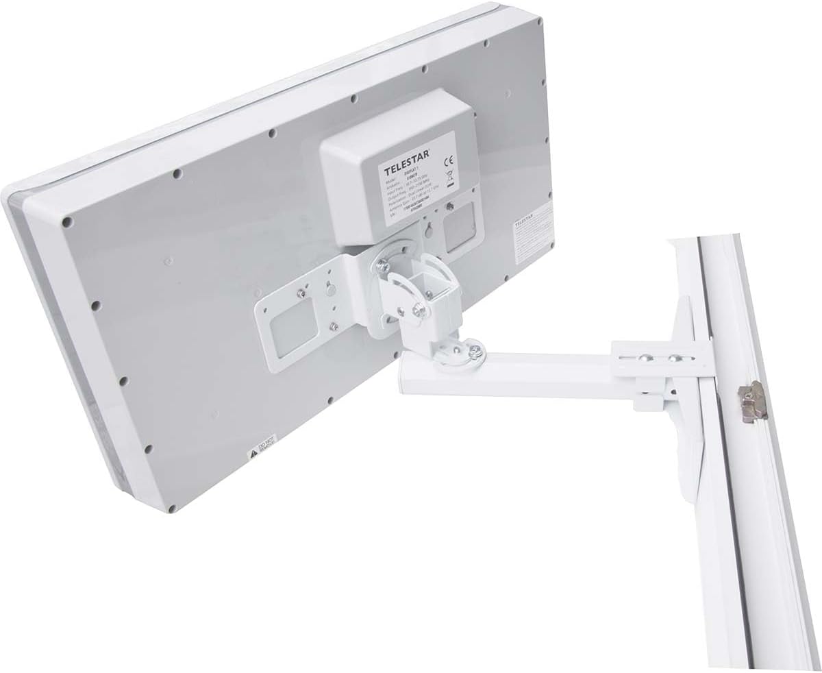 Telestar DIGIFLAT 1 Single Sat platte antenne voor 1 deelnemer (LNB: 0,2 dB, satellietschotel, vensterwand/masthouder, kompas, montagegereedschap) wit 5109470