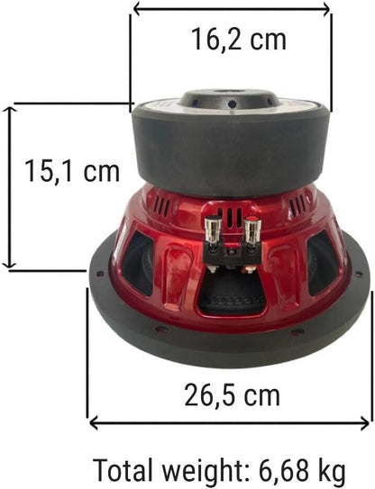 KIT SET VOOR AUDIO SYSTEM ASY10 ASY-10 1 subwoofer 25 cm 10" diameter, dubbele spreekspoel, dubbele spreekspoel, 2+2 ohm, 500 watt rms 1000 watt max, 1 stuk