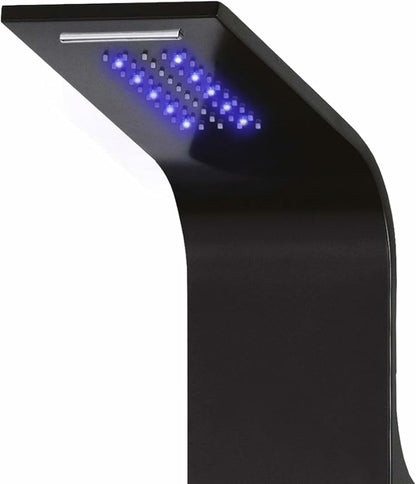 Aluminium Douchepaneel – Douchecolumn – Douchewand – Regendouche – Massagepaneel – Modern Zwart – Thermostaat Met 30 LED Lampjes