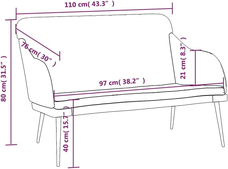vidaXL Bankje 110x76x80 cm fluweel donkergrijs, zitbank, eetbank, 2-zitsbank, halbank, tweezitsbank, bankje, zitbankje, halbankje, eetbankje