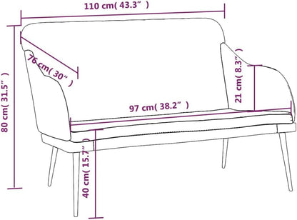 vidaXL Bankje 110x76x80 cm fluweel donkergrijs, zitbank, eetbank, 2-zitsbank, halbank, tweezitsbank, bankje, zitbankje, halbankje, eetbankje