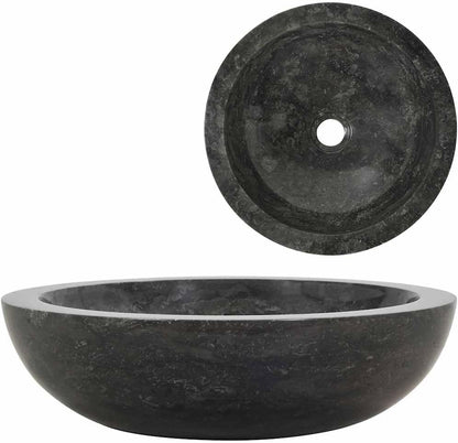Wastafel – Wasbak – Fontein – Opzetwastafel – Zwarte Marmeren Wastafel – Handgemaakt Marmer – Diameter 40 cm – Hoogte 12 cm