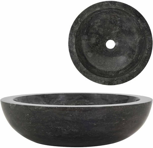 Wastafel – Wasbak – Fontein – Opzetwastafel – Zwarte Marmeren Wastafel – Handgemaakt Marmer – Diameter 40 cm – Hoogte 12 cm