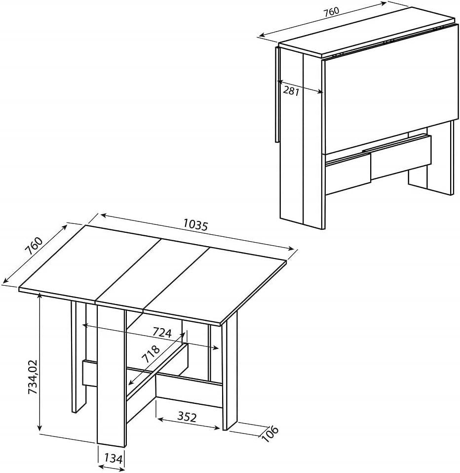 Klaptafel – Inklapbare Tafel – Uitklapbare Eettafel – Console Tafel – Ruimtebesparende Tafel – Compact Ontwerp – Gemaakt Van Gerecycled Melamine Spaanplaat