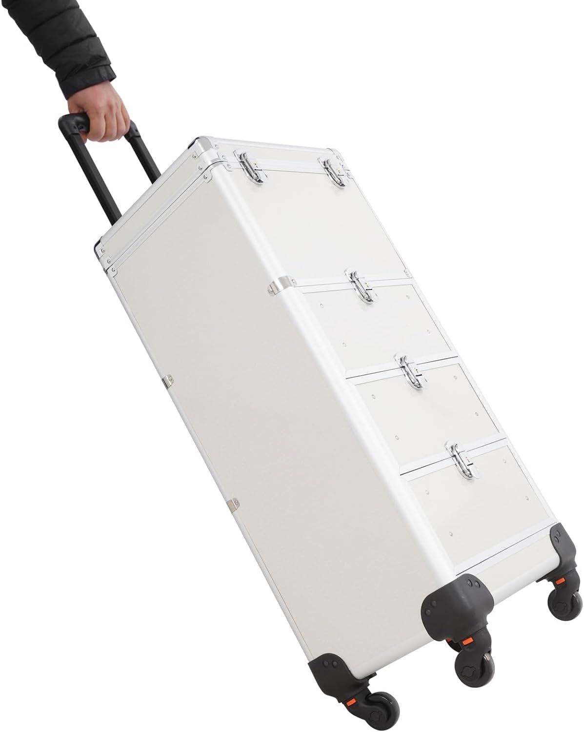 Make-Up Koffer – Make-Up Trolley – Cosmetica Koffer – Visagiekoffer – Beautycase – Aluminium Behuizing – Vergrendelbaar Met 3 Lades & 4 Wielen