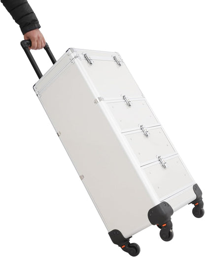 Make-Up Koffer – Make-Up Trolley – Cosmetica Koffer – Visagiekoffer – Beautycase – Aluminium Behuizing – Vergrendelbaar Met 3 Lades & 4 Wielen