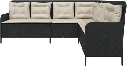 Garden Bench L Shape with Cushion, Black Poly Rattan Garden Furniture Set, Outdoor Balcony Set, Patio Furniture, Garden Lounge, Seat Set for Patio, Balcony, Garden -B - QUORE