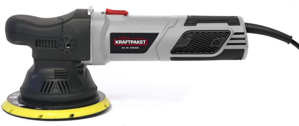 Dino KRAFTPAKET 640302 9 mm - 900 W excentrische polijstmachine, traploos in XXL-set met 125 mm, 150 mm steunschijf, polijstspons, polijstpad, tas voor auto, boot, grijs