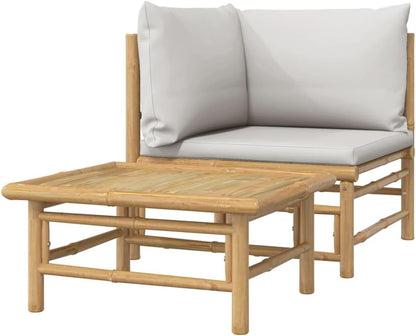 vidaXL 2-piece Lounge set with cushions bamboo light grey - QUORE