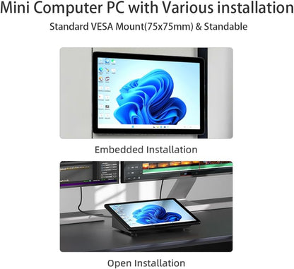 Mini PC Computer Mini Desktop PC 10.1 Inch Win 11 N5095, Mini-pc met Touchscreen, 8GB RAM, 128GB eMMC, 5000mAh batterij, Dual 4K Display Output, HDMI/WiFi5/BT5.0, Dual Rs232