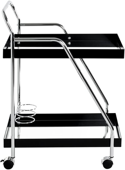 HAKU Serveerwagen chroom, zwart, Metaal, spiegel - Maat: B 62 cm x H 84 cm x D 46 cm, Stijl: Modern