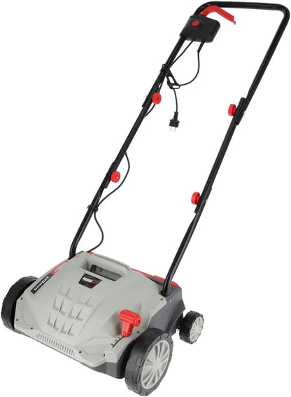 DEDRA verticuteer/gazonventilator, elektrische aandrijving, sterk 1500 W, 3000 omw/min, 32 cm werkbreedte, laag geluidsniveau, opvangzak van 30 liter, met diepteverstelling