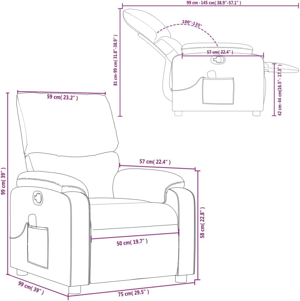 ZIRLANLV Recliner Adjustable Backrest, Relaxation Chair with Vibrating Function, Massage Chair, TV Chair, Deck Chair, Upholstered Chair, Recliner (Wine red) (Dark Brown #04)