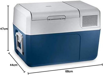 Mobicool MCF60, elektrische compressor-koelbox, 58 l, 12/24/230 V, mini-koelkast voor auto, vrachtwagen, boot, camper en stopcontact, blauw/wit