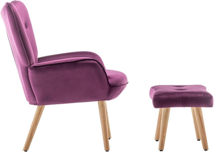 HollyHOME Fauteuil met Voetenbank Comfortabele Fauteuil Woonkamer Fluwelen Leesstoel Slaapkamer Accentstoelen Loungestoelen, Paars