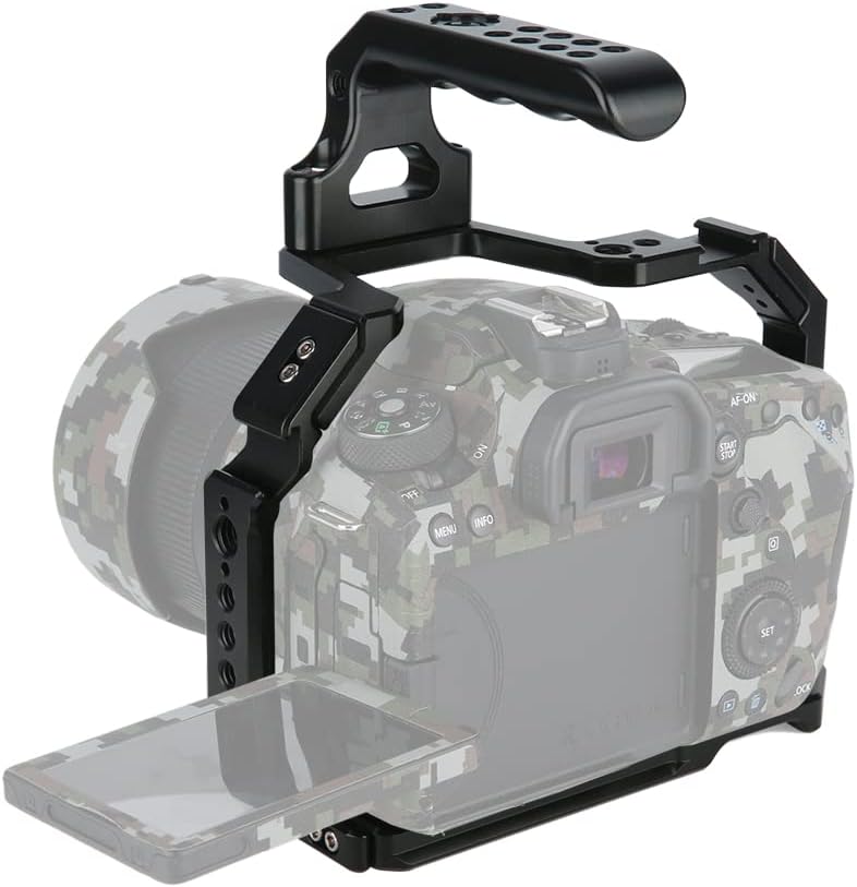 Camerakooi met Bovenhandgreep voor 90D/80D/70D – Camera Cage – DSLR Rig – Camera Rig – Videokooi – Aluminiumlegering – NATO Rail en 2 Cold Shoe