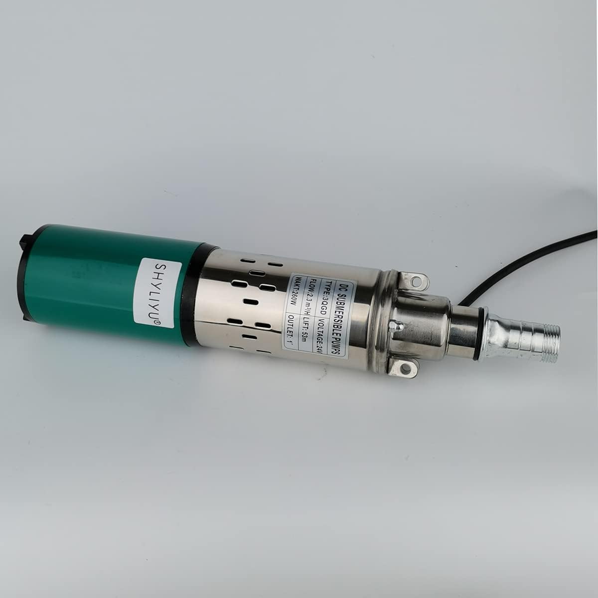 Zonne-dompelwaterpompen Dompelpomp 24V DC 260W Drukpomp Max. onderdompelingsdiepte 53m 2300L / H voor huishoudelijk water Tuinirrigatievijvers Rivieren enz.