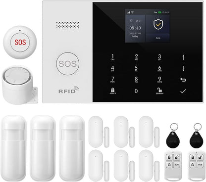 XNY 4G en WiFi draadloos alarmsysteem voor thuis, 16-delige set DIY inbraakalarmsysteem voor huisbeveiliging met app-bediening, deur-raamsensor, bewegingsdetector, werkt met Google Assistant en Alexa