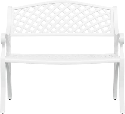 Garden Bench 102 cm Cast Aluminium White Outdoor Bench Furniture - QUORE