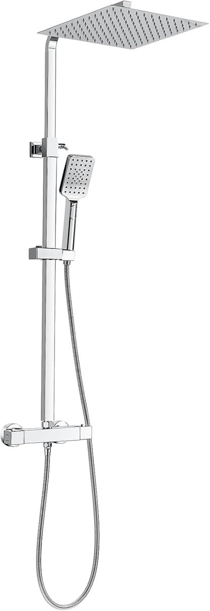 Vierkante Thermostatische Douche Mixer Set, Bevankly Vierkante Thermostatische Douche Systeem Chroom, Thermostatische Douche Bar Set