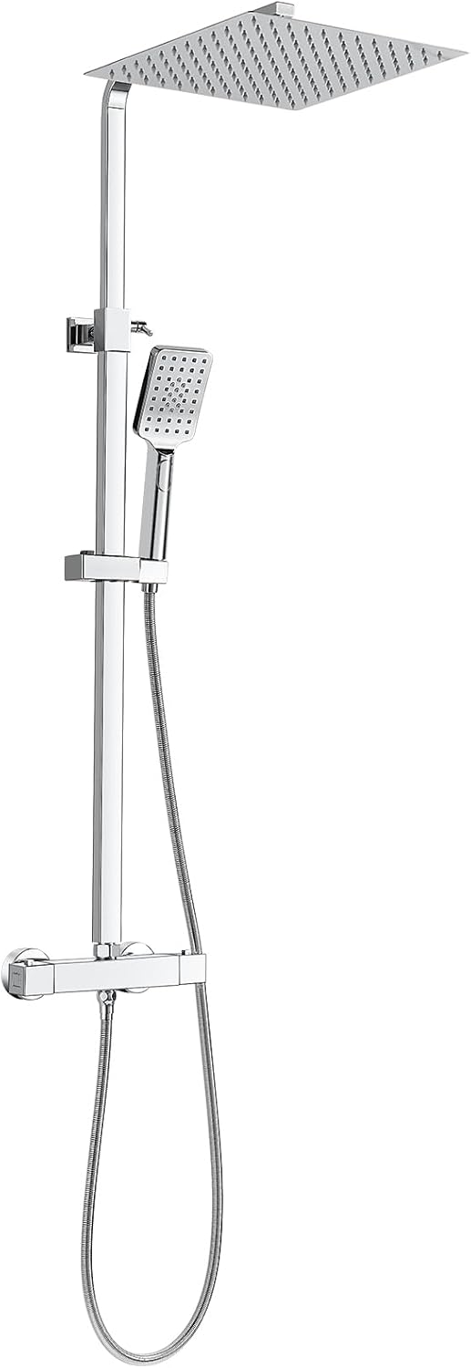 Vierkante Thermostatische Douche Mixer Set, Bevankly Vierkante Thermostatische Douche Systeem Chroom, Thermostatische Douche Bar Set