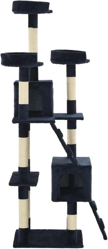 Krabpaal – Kattenkrabpaal – Kattenboom – Krabmeubel – Kattenhuis – Met Sisal Kolommen – 170 cm Hoog – Zacht Pluche – Blauw
