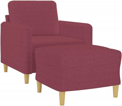 Fauteuil met kruk wijnrood 60 cm stof beklede stoel relaxstoel comfortabel ontspannen modern design woonkamer