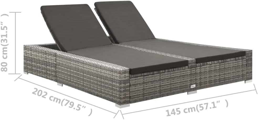 vidaXL Lounger double poly rattan grey - QUORE