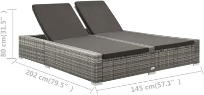 vidaXL Lounger double poly rattan grey - QUORE