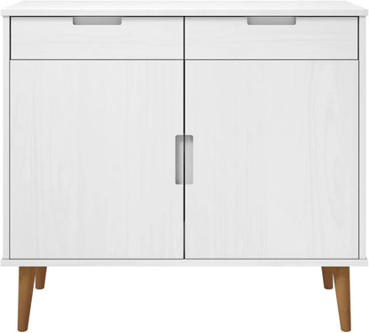 Sideboard Living Room Cabinets Living Room Angled Storage Cabinet Sideboard MOLDE White 90x40x80cm Solid Wood Pine - QUORE