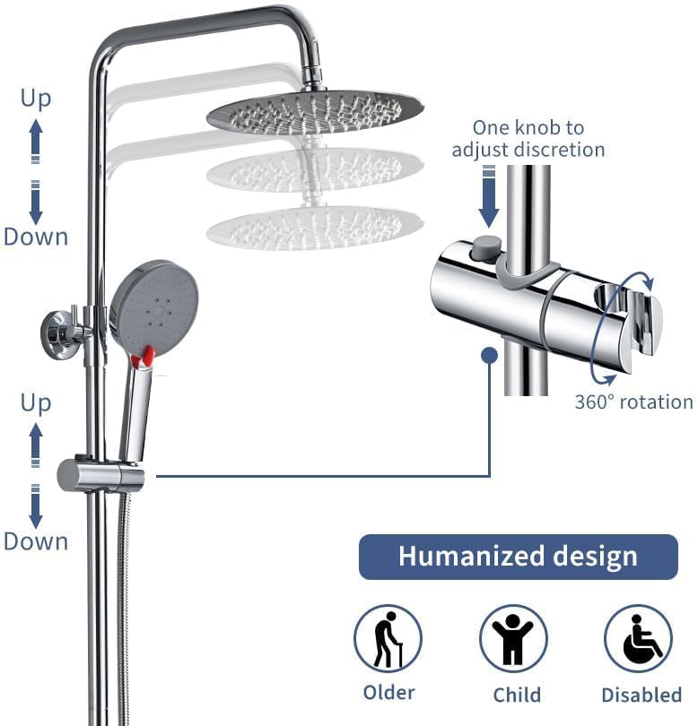Doucheset – Douchesysteem – Regendouche – Handdouche – Thermostaatkraan – RVS 25 cm Regendouche – 3 Straalsoorten Handdouche – Verstelbare Douchestang
