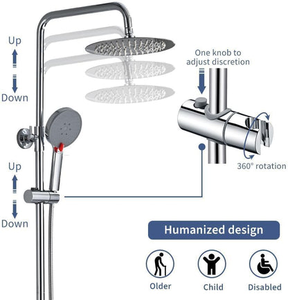Doucheset – Douchesysteem – Regendouche – Handdouche – Thermostaatkraan – RVS 25 cm Regendouche – 3 Straalsoorten Handdouche – Verstelbare Douchestang