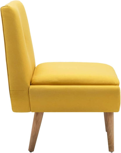 Eetkamerstoel Geel – Stoel Zonder Armleuning – Dining Chair – Woonkamerstoel – Stoffen Stoel – Rubberen Poten – Comfortabele Zitting 8 cm Dik – Lichtgewicht en Duurzaam